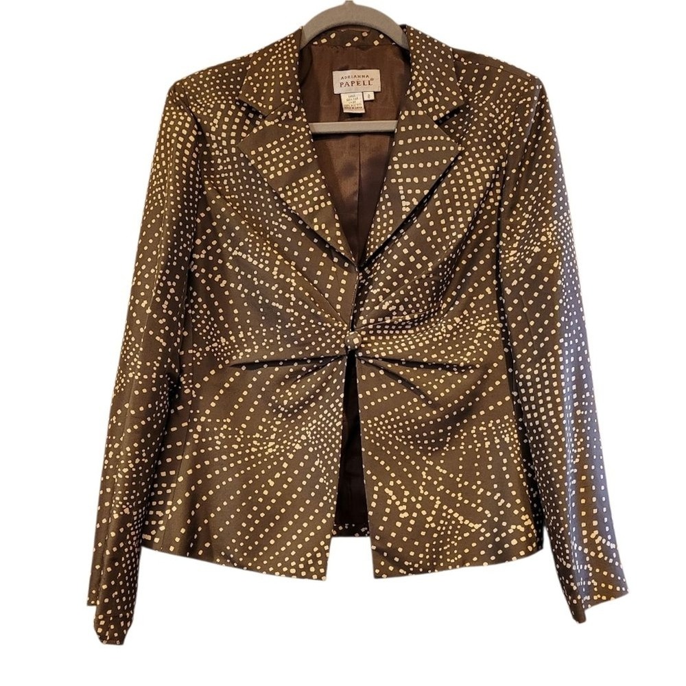 Adrianna Papell 100% Silk Polka Dot Jacket‎ Size 8 Quiet Luxury Lightweight